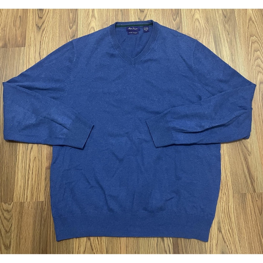Alan Flusser Sweater Mens XL Cotton Cashmere V Neck Blue